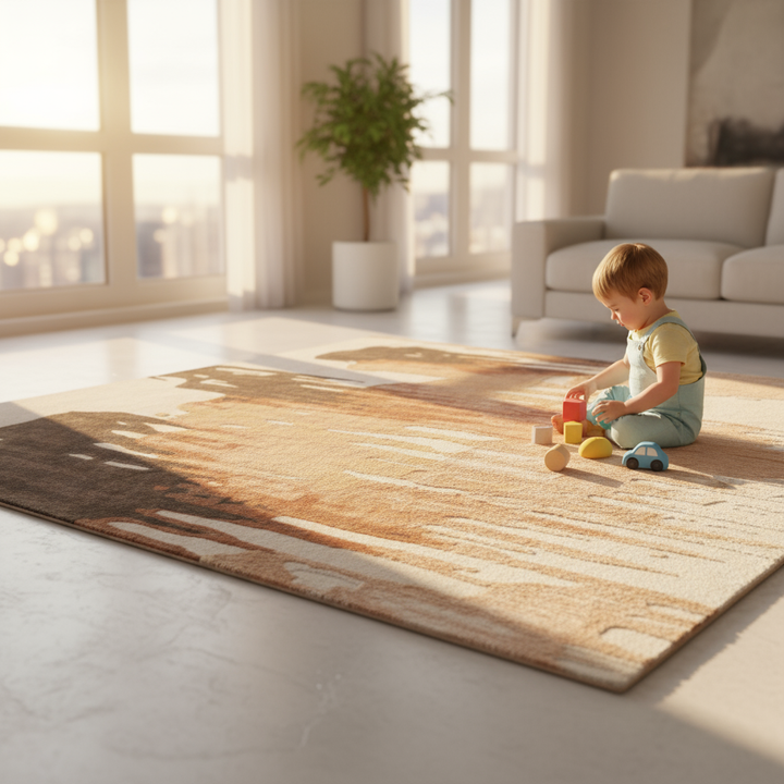 10' X 14' Tan Brown and Orange Abstract Hand Tufted Area Rug