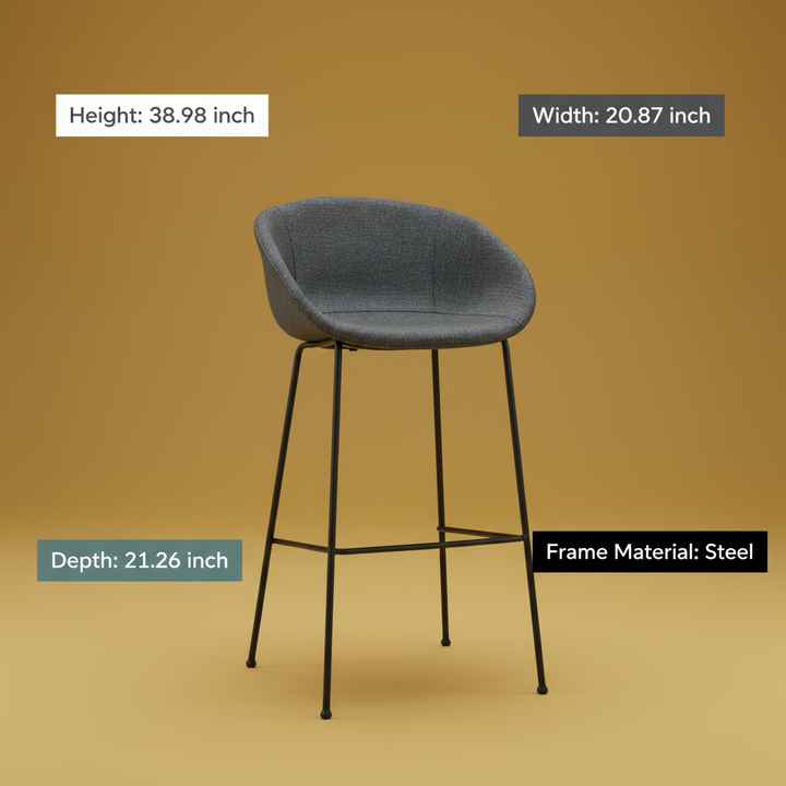 Metro Contemporary Bar Chair Set - Gray Fabric & Black Steel Frame (Set of 2