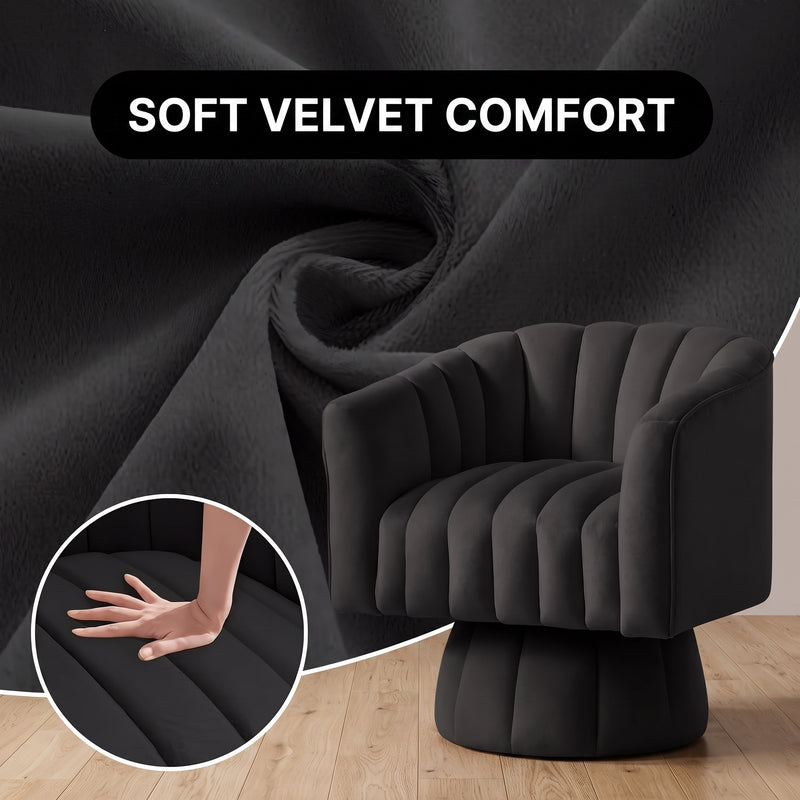 Close-up of soft upholstery with a hand pressing the channel tufted seat cushion