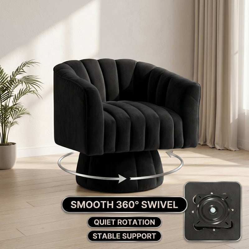Swivel accent chair dimension diagram with labeled measurements and parts