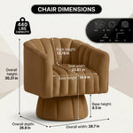 Swivel accent chair dimension diagram with labeled measurements and parts