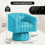 Swivel accent chair dimension diagram with labeled measurements and parts