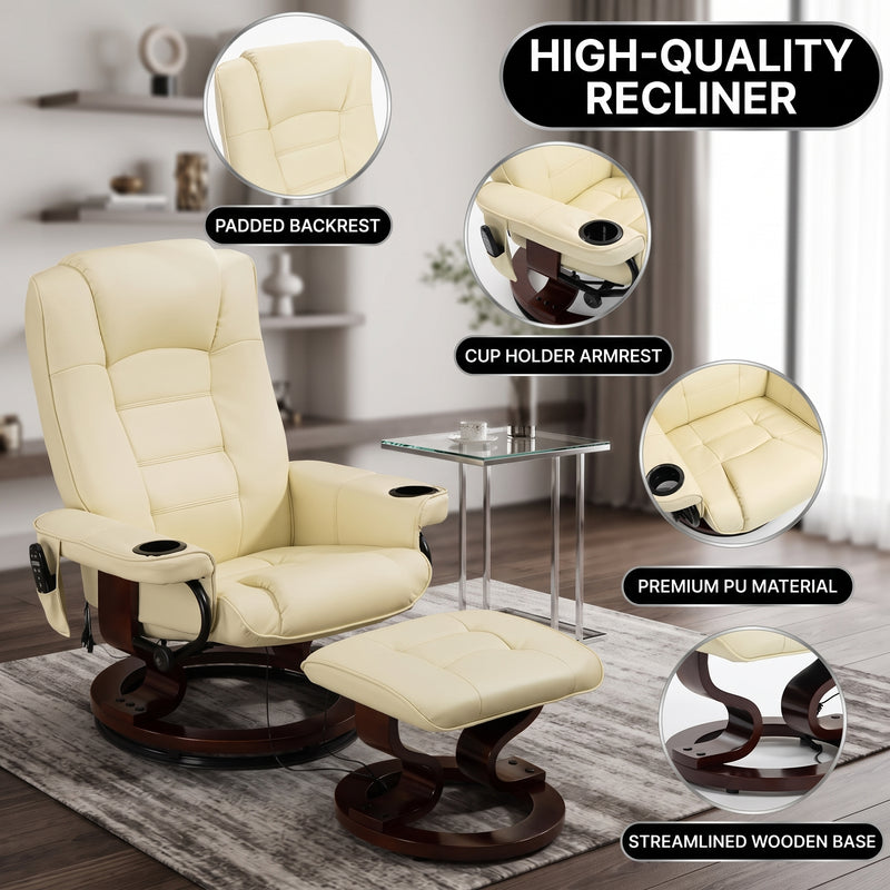 Diagram illustrating the recliner's smooth 360-degree swivel rotation on its wood base