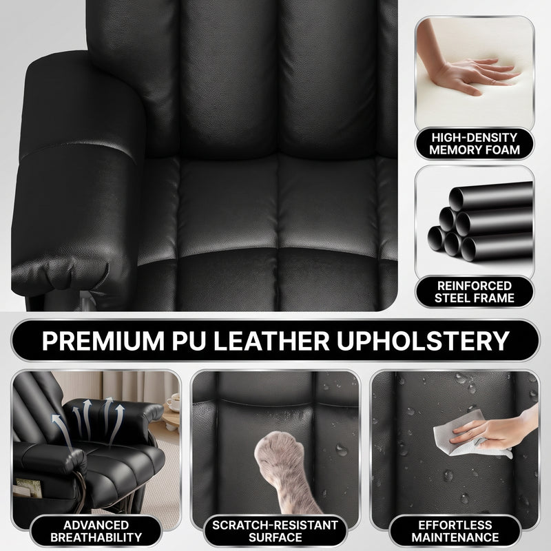 Diagram illustrating the recliner's smooth 360-degree swivel rotation on its wood base