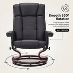 Diagram illustrating the recliner's smooth 360-degree swivel rotation on its wood base