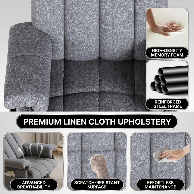 Diagram illustrating the recliner's smooth 360-degree swivel rotation on its wood base