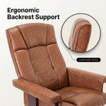 Diagram showing the recliner adjusting from 105 to 140 degrees with a 360-degree swivel base