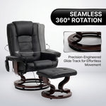 Close-up diagram highlighting the recliner's contoured ergonomic backrest and lumbar support