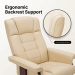 Close-up diagram highlighting the recliner's contoured ergonomic backrest and lumbar support