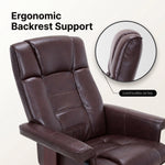 Close-up diagram highlighting the recliner's contoured ergonomic backrest and lumbar support