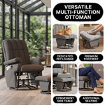 Close-up diagram highlighting the recliner's contoured ergonomic backrest and lumbar support