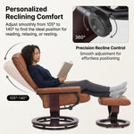 Close-up diagram highlighting the recliner's contoured ergonomic backrest and lumbar support