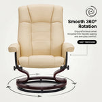 Diagram of three reclining positions - 105 degrees reading, 120 degrees lounging and 140 degrees resting