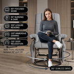 Diagram of three reclining positions - 105 degrees reading, 120 degrees lounging and 140 degrees resting