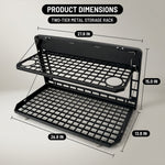 Dimension diagram of the Ford Bronco 2021-2025 tailgate table: 27.6 in top, 15 in height, 26.8 in bottom, 13.8 in depth