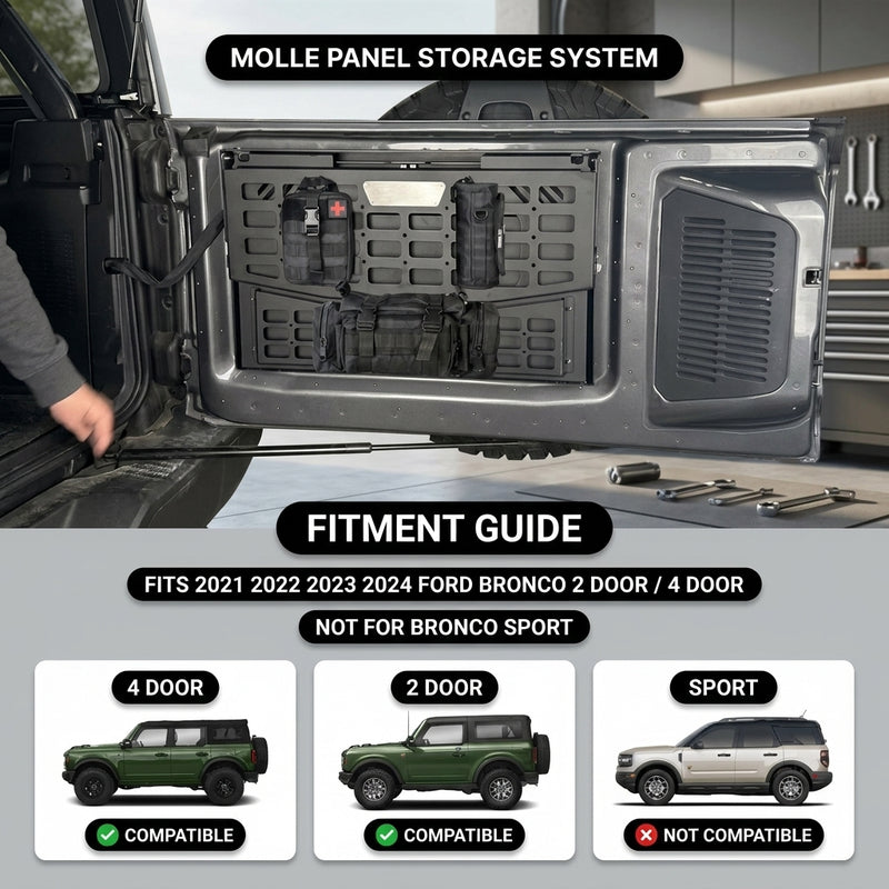 MOLLE panel on the tailgate table shown holding gloves for accessory mounting