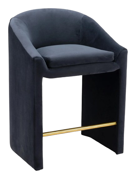 Emas Counter Stool – Midnight Gray Velvet with Built-in Footrest | Modern Counter Height Seating | Trufairs