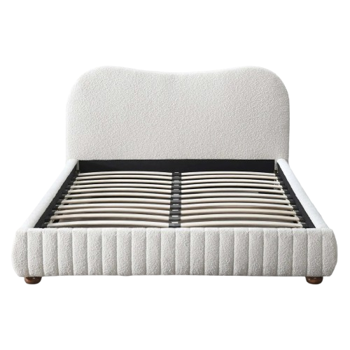 Norme Boucle Upholstered Low Profile Queen Size Platform Bed In Cream