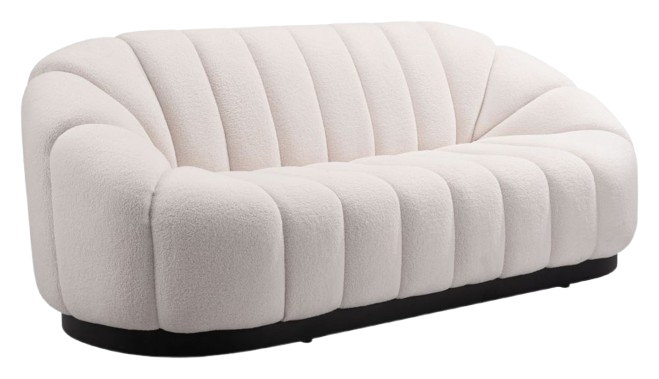 Bhutan Sofa Cream – Plush Boucle Polyester & Solid Wood Frame | Glam Modern Deco Seating | Trufairs