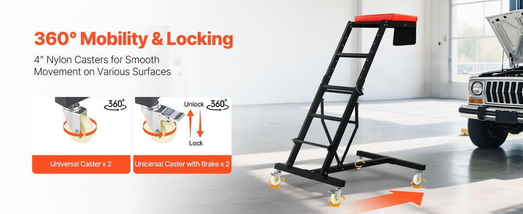 SucceBuy Top Automotive Creeper Engine Creeper with Adjustable Height 45.7" to 66.3" 400 LBS Heavy Duty Creeper for Auto Repair