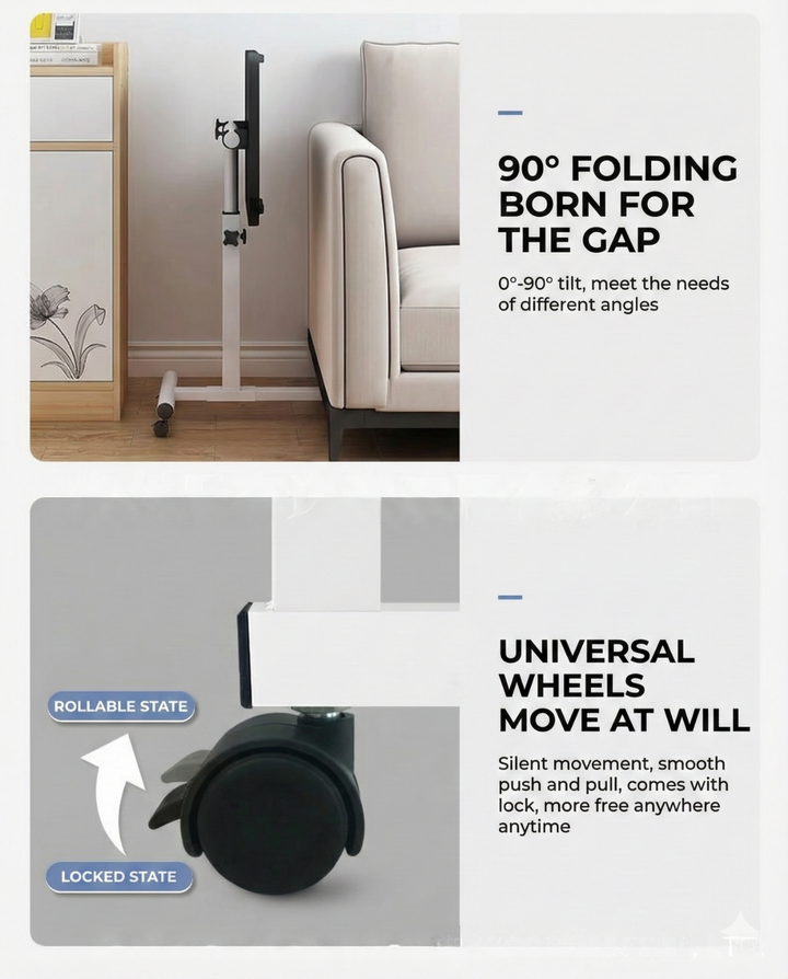 Tilting Overbed Table with Wheels – Height Adjustable Mobile Desk for Bed & Sofa, 2 Tilting Desktops | Bedside Laptop Table | Trufairs