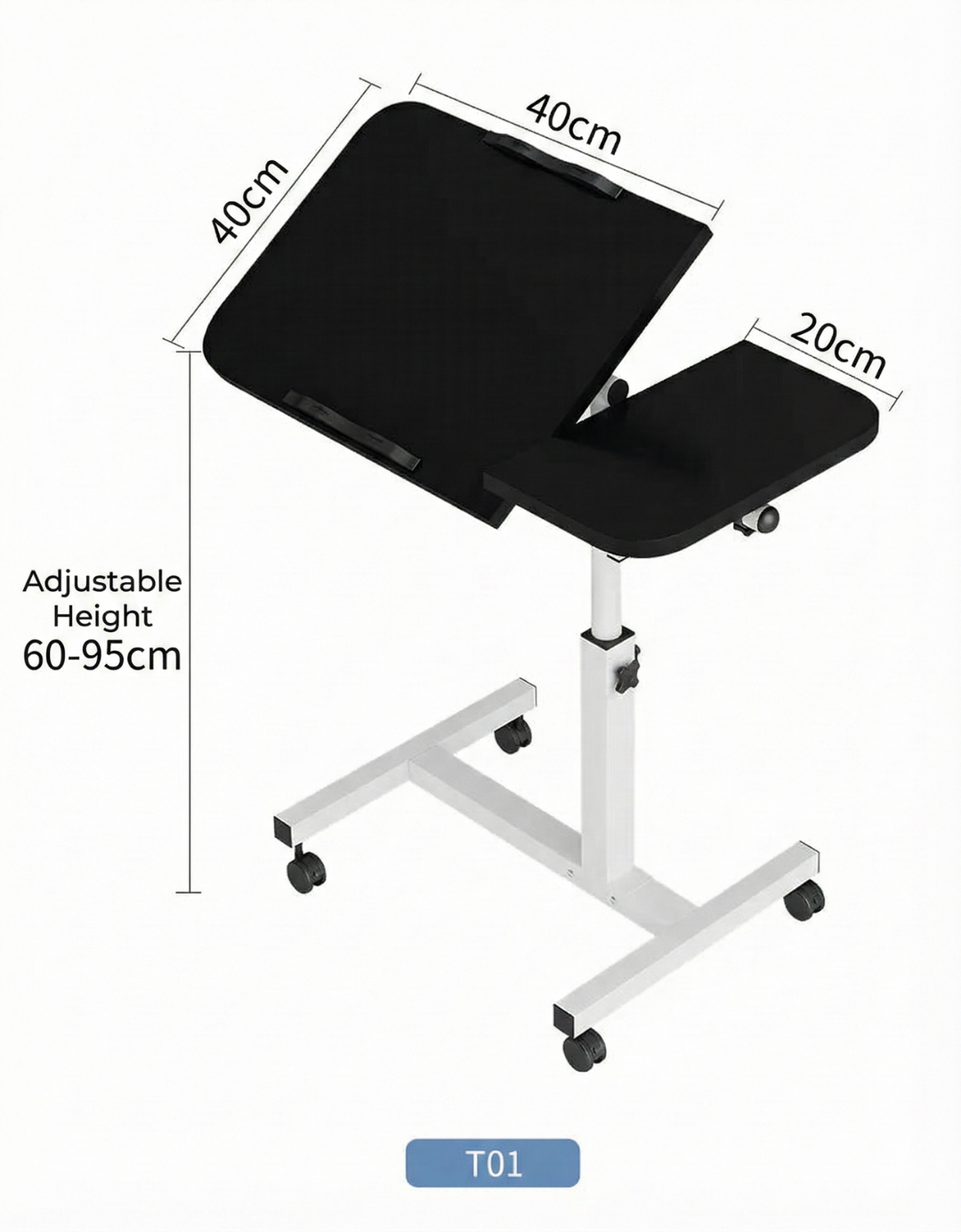 Tilting Overbed Table with Wheels – Height Adjustable Mobile Desk for Bed & Sofa, 2 Tilting Desktops | Bedside Laptop Table | Trufairs