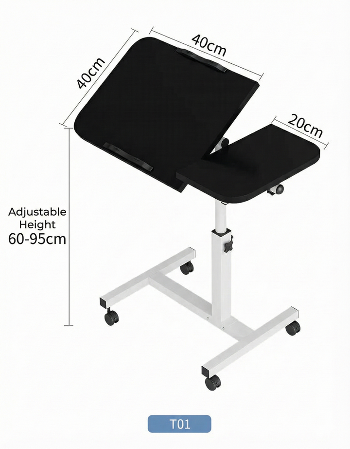 Tilting Overbed Table with Wheels – Height Adjustable Mobile Desk for Bed & Sofa, 2 Tilting Desktops | Bedside Laptop Table | Trufairs