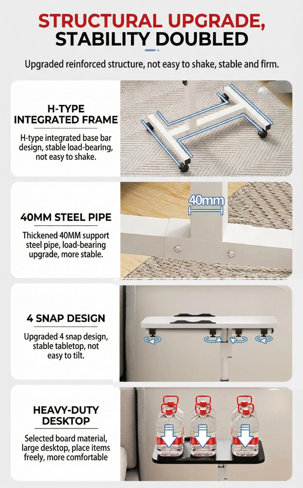 Tilting Overbed Table with Wheels – Height Adjustable Mobile Desk for Bed & Sofa, 2 Tilting Desktops | Bedside Laptop Table | Trufairs