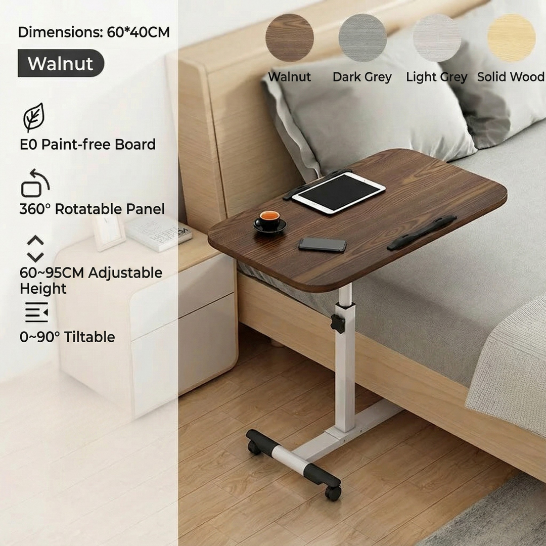 Tilting Overbed Table with Wheels – Height Adjustable Mobile Desk for Bed & Sofa, 2 Tilting Desktops | Bedside Laptop Table | Trufairs