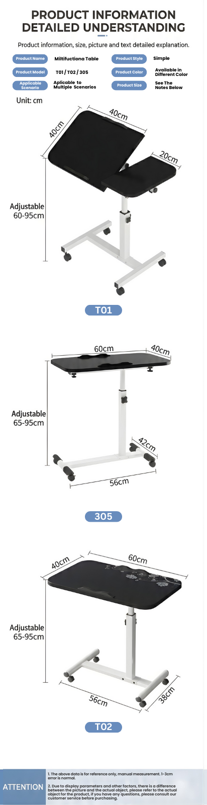 Tilting Overbed Table with Wheels – Height Adjustable Mobile Desk for Bed & Sofa, 2 Tilting Desktops | Bedside Laptop Table | Trufairs