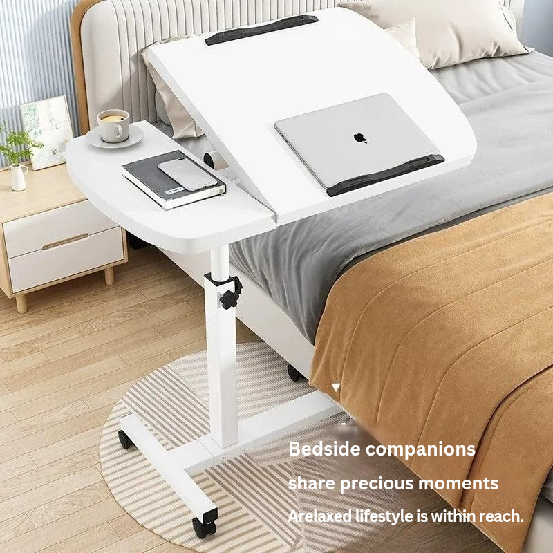 Tilting Overbed Table with Wheels – Height Adjustable Mobile Desk for Bed & Sofa, 2 Tilting Desktops | Bedside Laptop Table | Trufairs