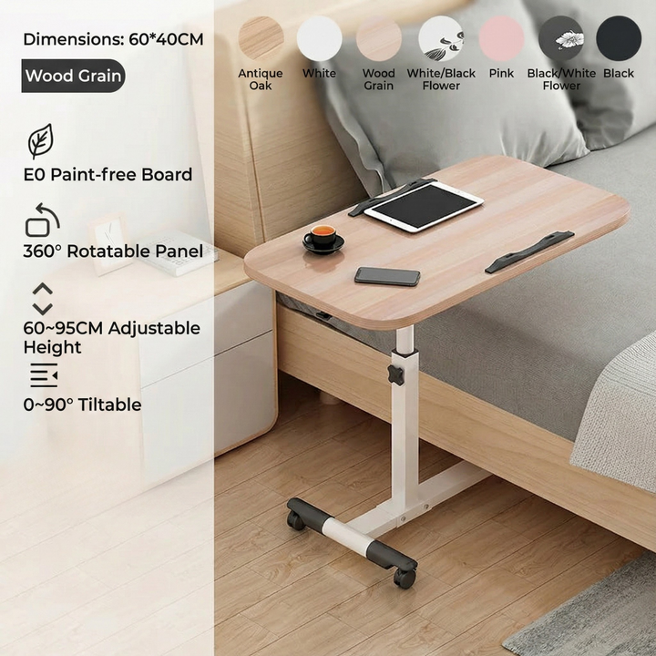 Tilting Overbed Table with Wheels – Height Adjustable Mobile Desk for Bed & Sofa, 2 Tilting Desktops | Bedside Laptop Table | Trufairs