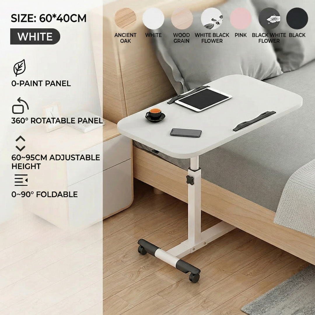 Tilting Overbed Table with Wheels – Height Adjustable Mobile Desk for Bed & Sofa, 2 Tilting Desktops | Bedside Laptop Table | Trufairs