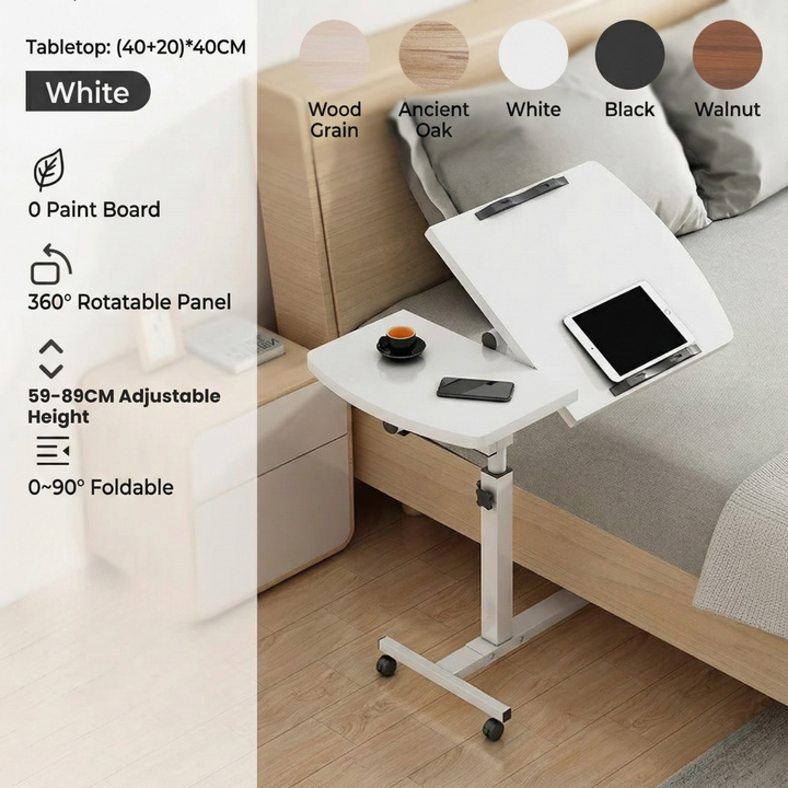 Tilting Overbed Table with Wheels – Height Adjustable Mobile Desk for Bed & Sofa, 2 Tilting Desktops | Bedside Laptop Table | Trufairs