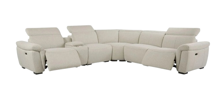 Boucle Power Recliner Sectional Sofa for 5 People with Cupholder Console & Adjustable Headrest