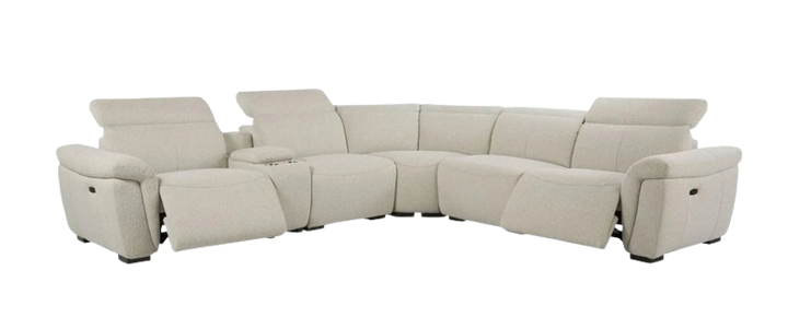 Boucle Power Recliner Sectional Sofa for 5 People with Cupholder Console & Adjustable Headrest