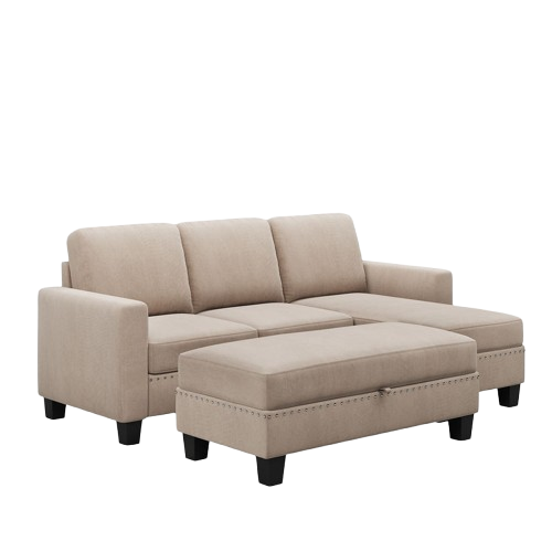 81"Reversible Sectional Couch with Storage Ottoman L-Shaped Sofa,Sectional Sofa with Chaise,Nailheaded Textured Fabric 3 pieces Sofa Set,Warm Grey