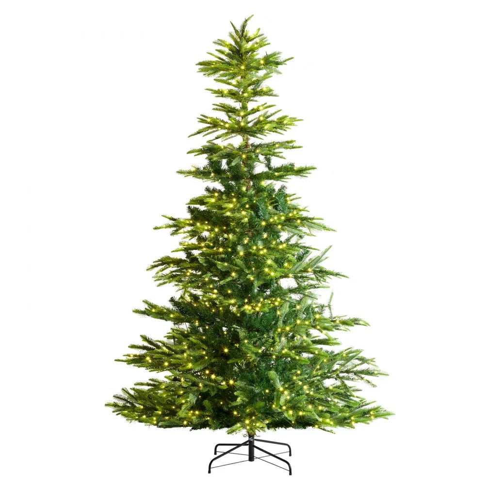 VEVOR Christmas Tree, 6.5ft Prelit Flocked Artificial Tree, Full Holiday Xmas Tree with 250 White LED Lights, 814 Branch Tips, Metal Base for Home Party Office Decoration
