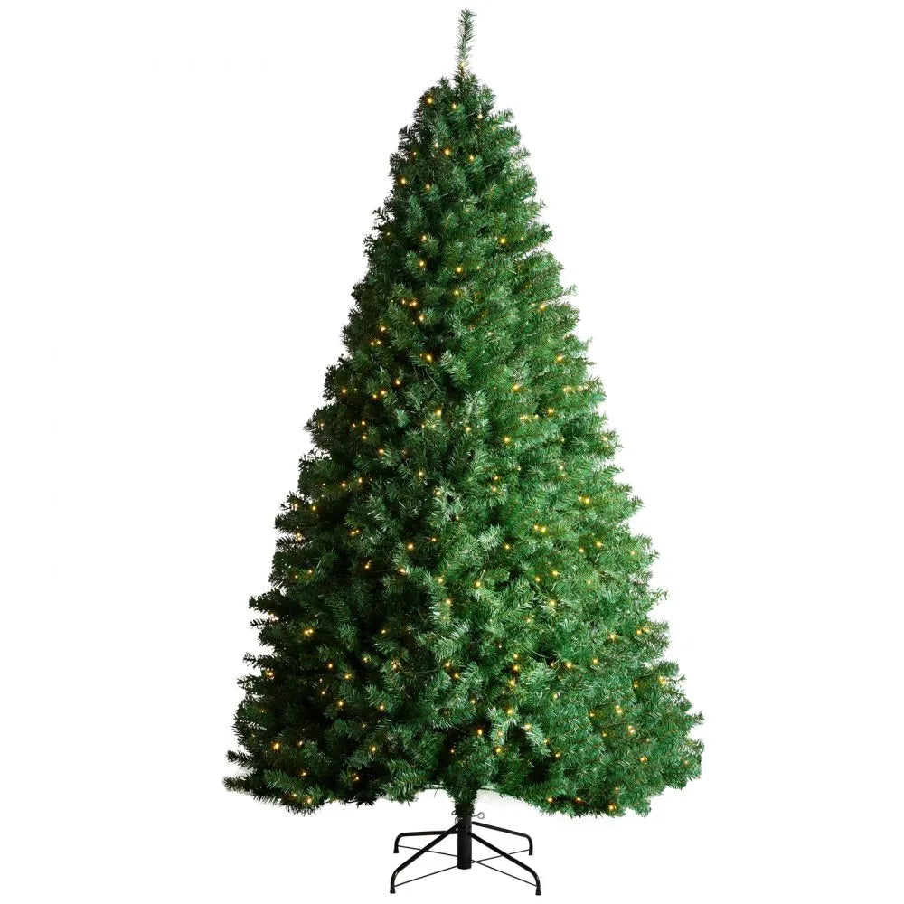 VEVOR Christmas Tree, 6.5ft Prelit Flocked Artificial Tree, Full Holiday Xmas Tree with 250 White LED Lights, 814 Branch Tips, Metal Base for Home Party Office Decoration