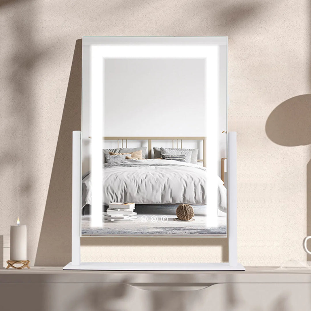 Vanity Mirror with Light 3 Lighting Colors Dimmable Brightness Smart Touch Control 10X Magnifying Mirror 360°Rotation LED Lighted Makeup Mirror for Desk Bedroom Dressing Room GPCT5181