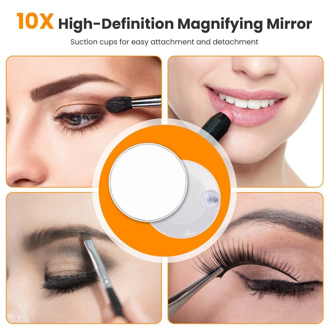 Vanity Mirror with Light 3 Lighting Colors Dimmable Brightness Smart Touch Control 10X Magnifying Mirror 360°Rotation LED Lighted Makeup Mirror for Desk Bedroom Dressing Room GPCT5181
