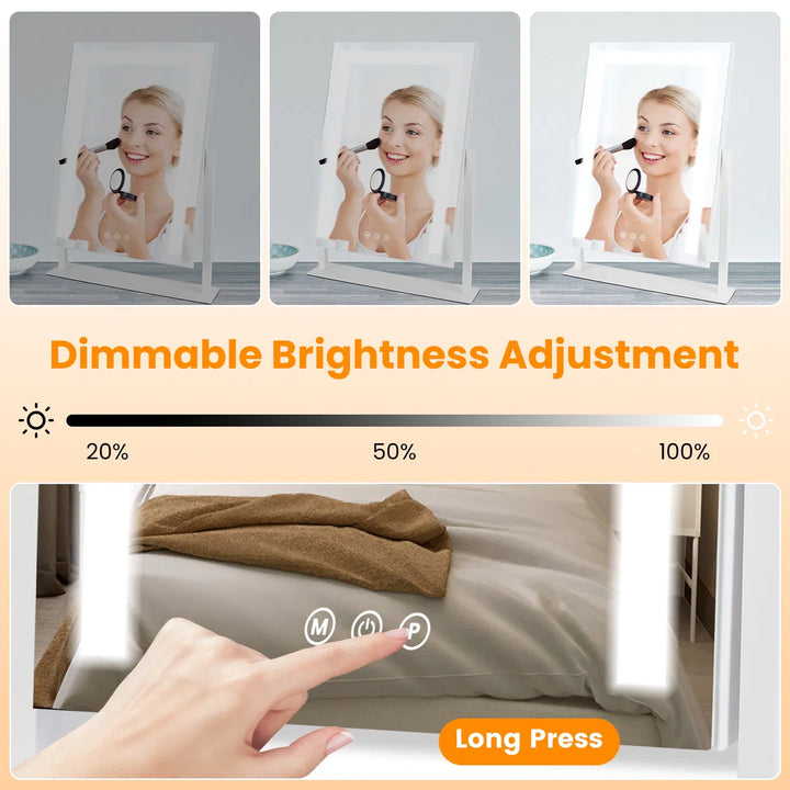 Vanity Mirror with Light 3 Lighting Colors Dimmable Brightness Smart Touch Control 10X Magnifying Mirror 360°Rotation LED Lighted Makeup Mirror for Desk Bedroom Dressing Room GPCT5181