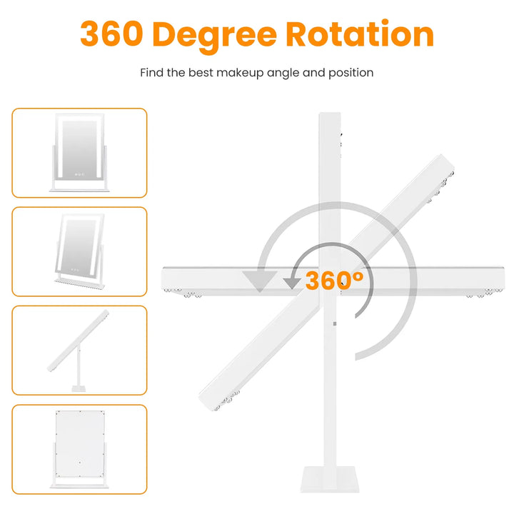 Vanity Mirror with Light 3 Lighting Colors Dimmable Brightness Smart Touch Control 10X Magnifying Mirror 360°Rotation LED Lighted Makeup Mirror for Desk Bedroom Dressing Room GPCT5181