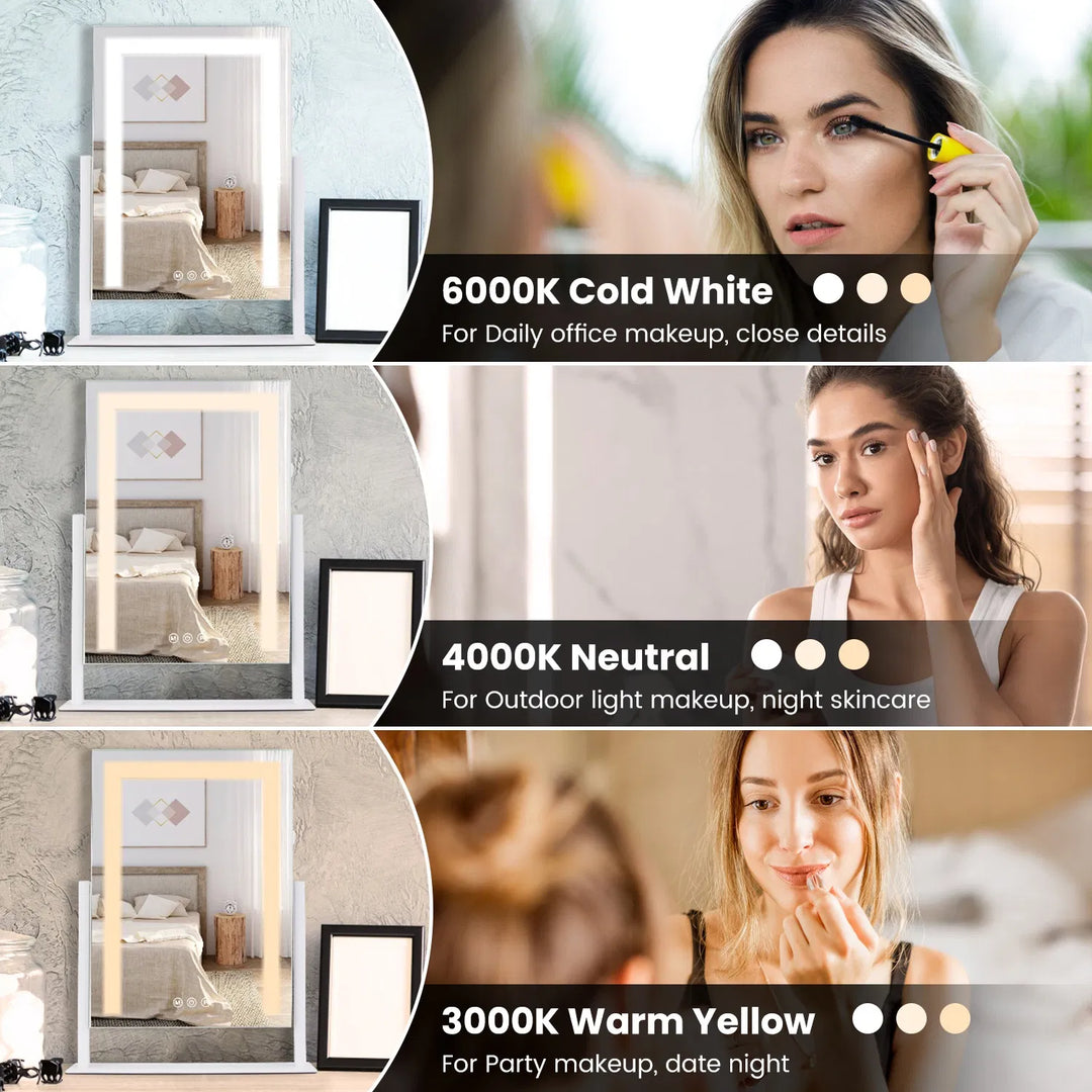 Vanity Mirror with Light 3 Lighting Colors Dimmable Brightness Smart Touch Control 10X Magnifying Mirror 360°Rotation LED Lighted Makeup Mirror for Desk Bedroom Dressing Room GPCT5181