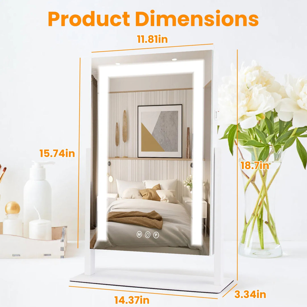 Vanity Mirror with Light 3 Lighting Colors Dimmable Brightness Smart Touch Control 10X Magnifying Mirror 360°Rotation LED Lighted Makeup Mirror for Desk Bedroom Dressing Room GPCT5181