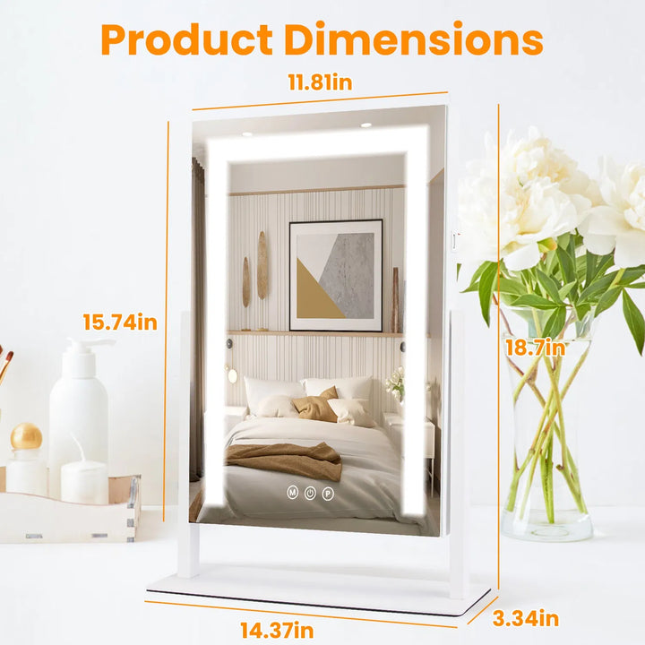 Vanity Mirror with Light 3 Lighting Colors Dimmable Brightness Smart Touch Control 10X Magnifying Mirror 360°Rotation LED Lighted Makeup Mirror for Desk Bedroom Dressing Room GPCT5181