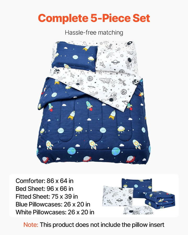VEVOR Space Galaxy 5-Piece Kids Comforter Set - Reversible Twin Bedding with Glow-in-the-Dark Elements