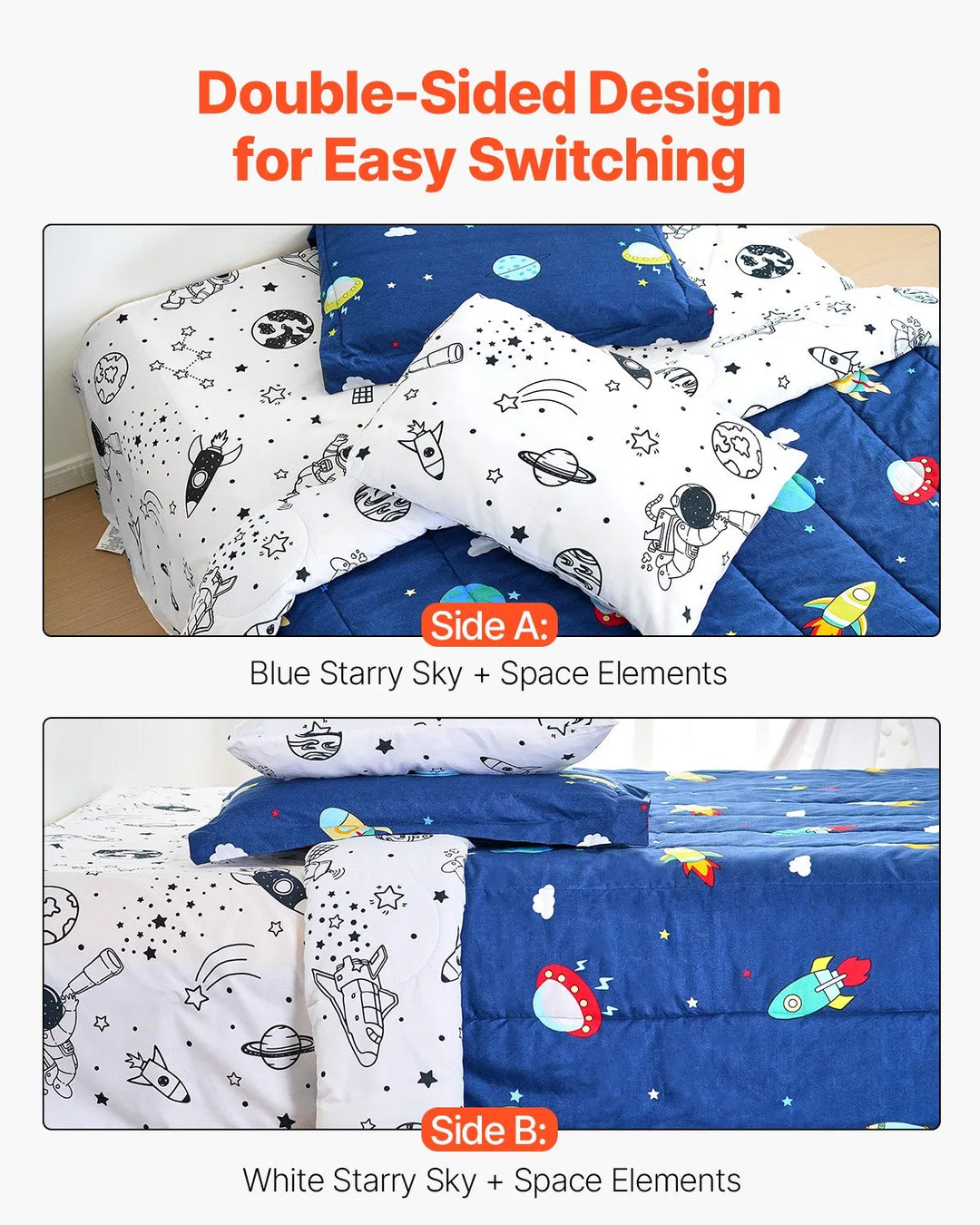 VEVOR Space Galaxy 5-Piece Kids Comforter Set - Reversible Twin Bedding with Glow-in-the-Dark Elements