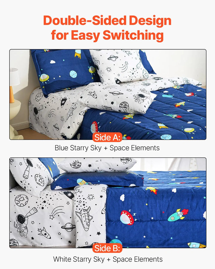 VEVOR Space Adventure 7-Piece Kids Comforter Set - Reversible Twin Bedding with Glow-in-the-Dark Elements