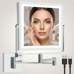 Chrome wall-mounted LED makeup mirror with lit halo lighting